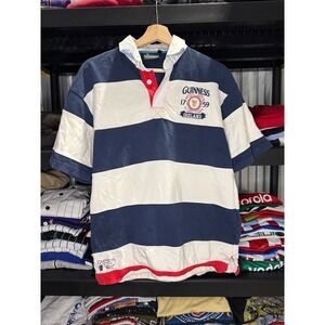 Guinness Official Merchandise Mens Rugby Shirt Navy White Striped Polo Size M